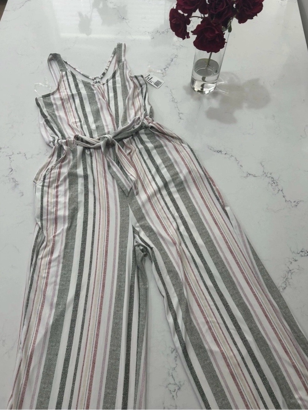 Derek Heart Striped Wide Leg Jumpsuit Size M NWT